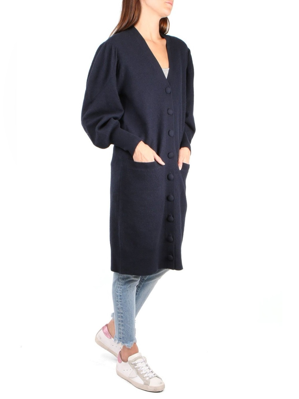 Ulla Johnson 100% Wool Long Navy Button-Front Women's Sweater Cardigan